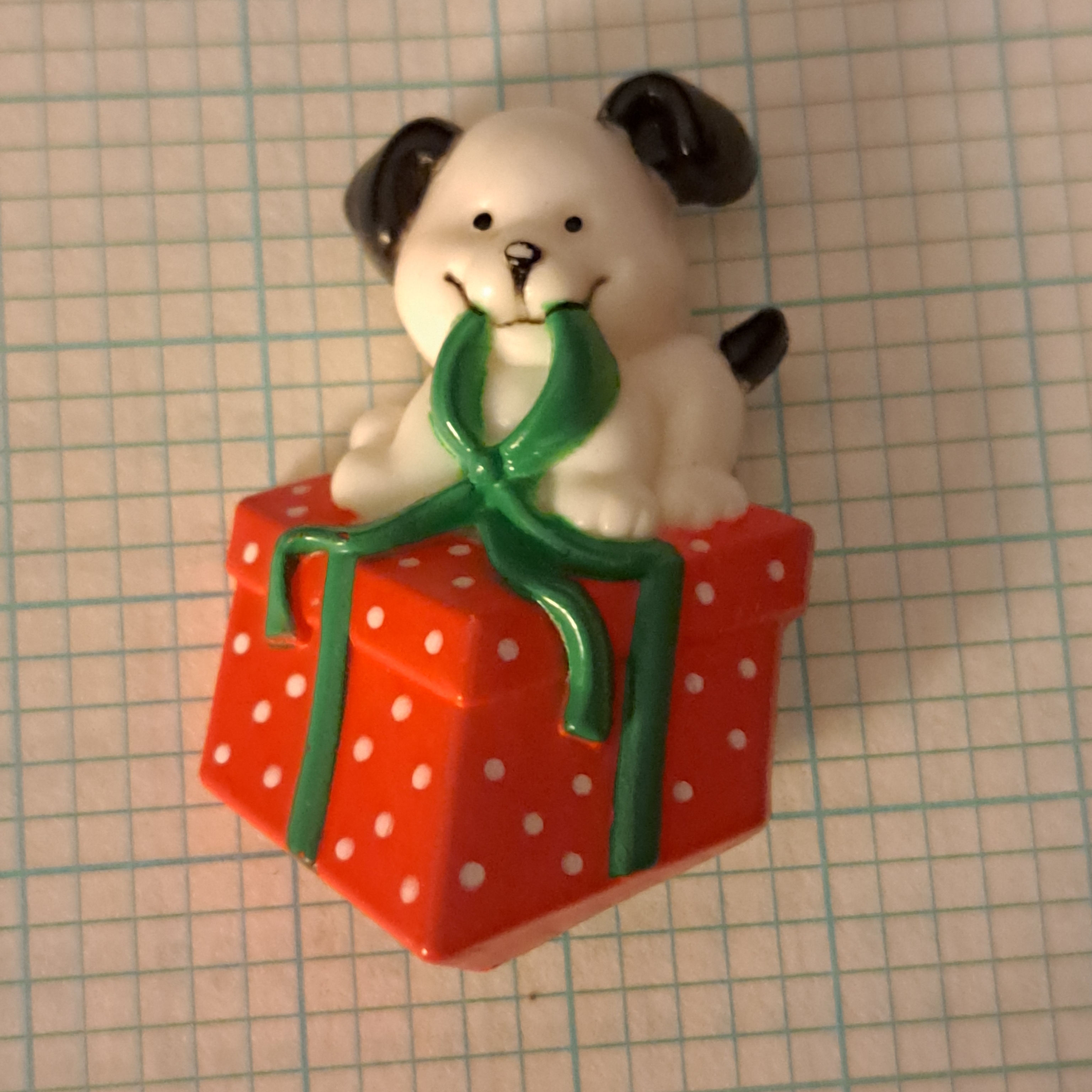 Russ Cute Puppy On Red Christmas Gift Box Brooch Pin